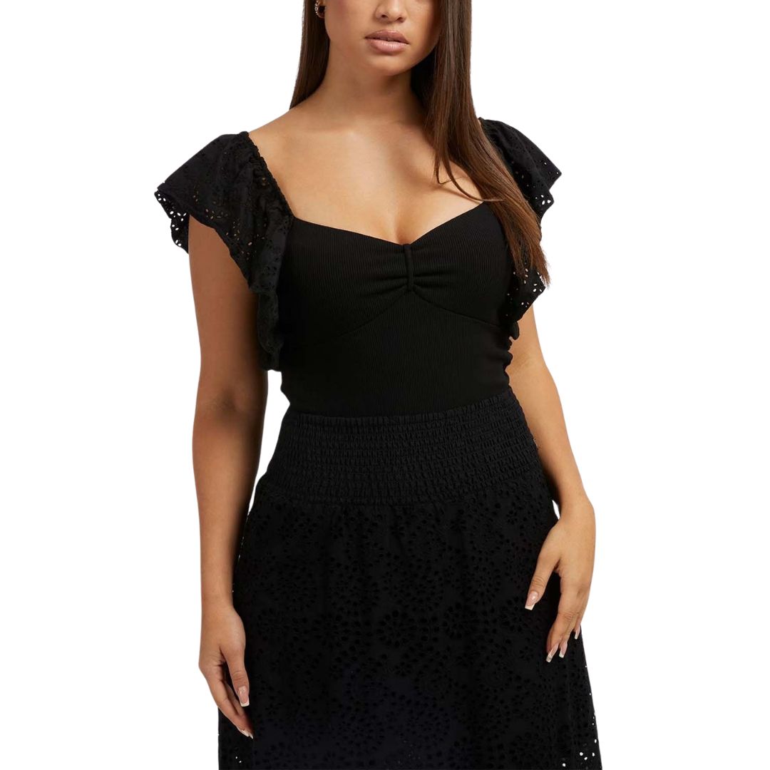 Guess Női Felső Guess Ruffle Slv Raina I Fekete