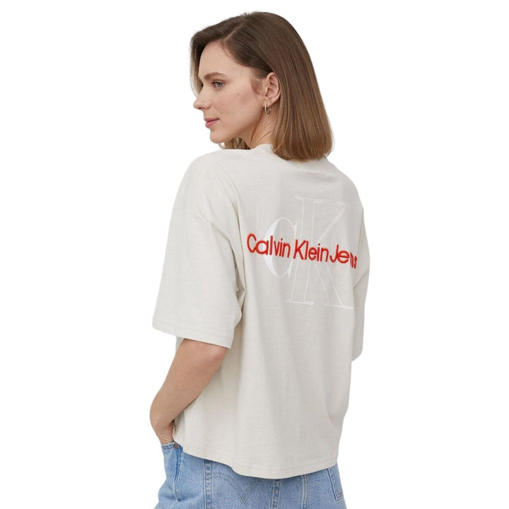 Calvin Klein Rövid Ujjú Oversize Póló | Bézs Feliratos