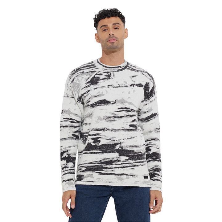 Calvin Klein férfi Abstract Jacquard Pulóver | Fehér Mintás
