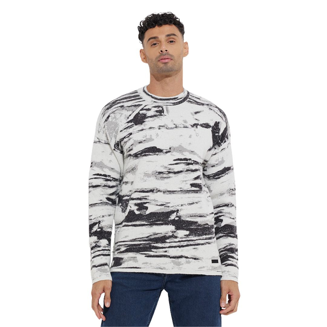 Calvin Klein férfi Abstract Jacquard Pulóver | Fehér Mintás