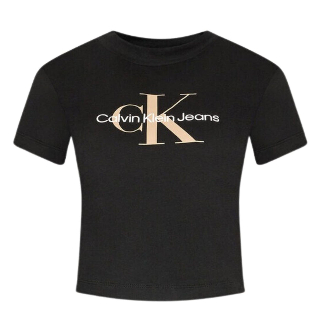 Calvin Klein Rövid Ujjú Crop Póló | Bézs-Fehér Feliratos