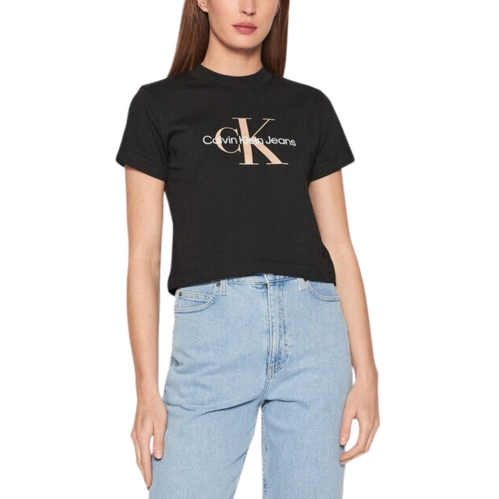 Calvin Klein Rövid Ujjú Crop Póló | Bézs-Fehér Feliratos