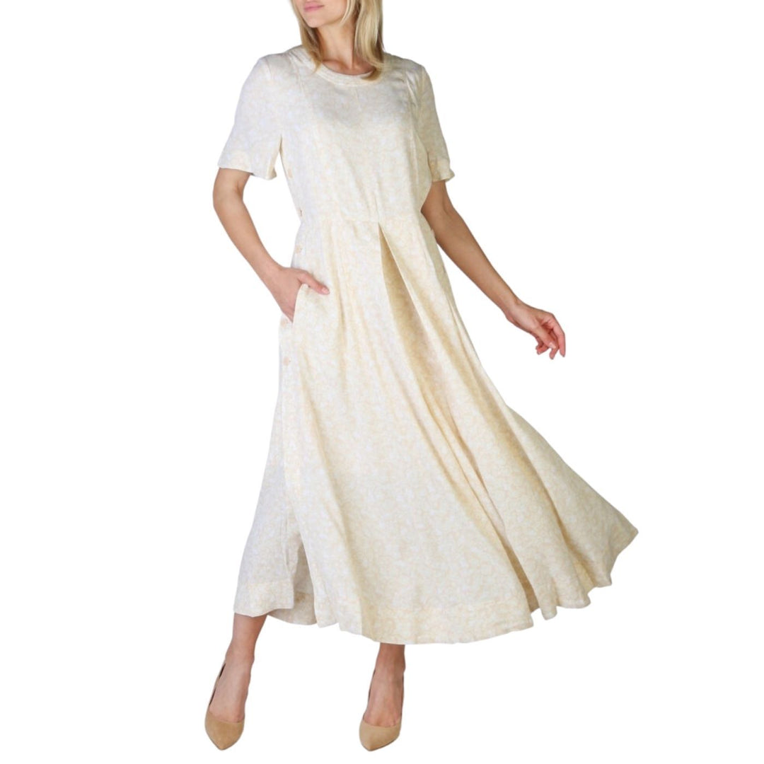 Calvin Klein Rövid Ujjú Maxi Ruha | Bézs Virágos