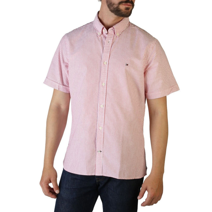 Tommy Hilfiger Oxford | Férfi Rövid Ujjú Ing | Piros-Fehér Csíkos