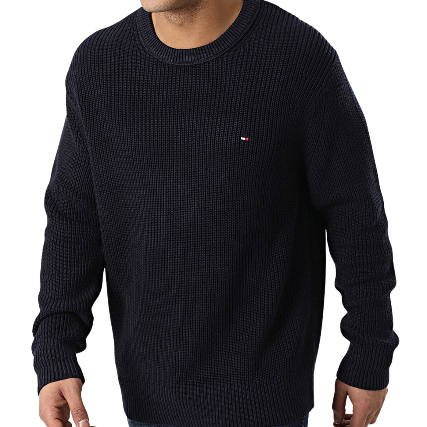 Tommy Hilfiger Rib Texture CRE | Férfi Kötött Pulóver | Sötétkék