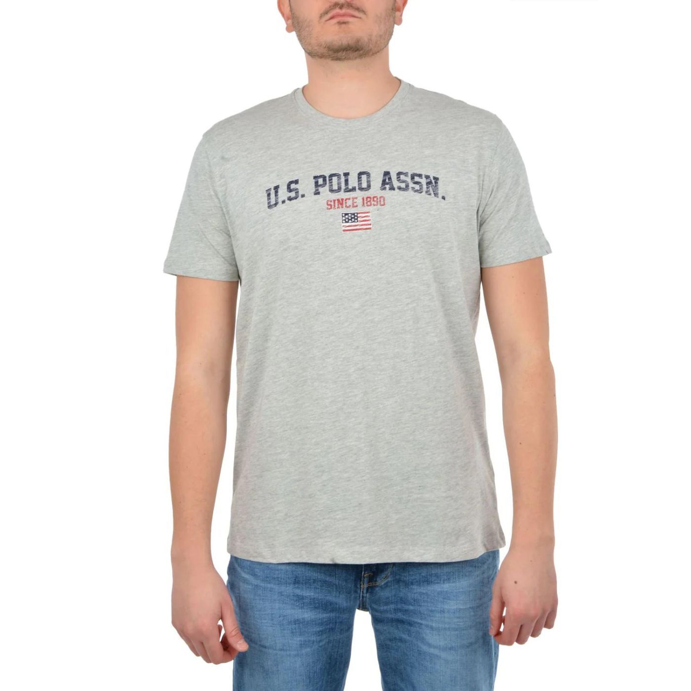 U.S. Polo Assn. Kereknyakú Feliratos Póló | Világos Szürke