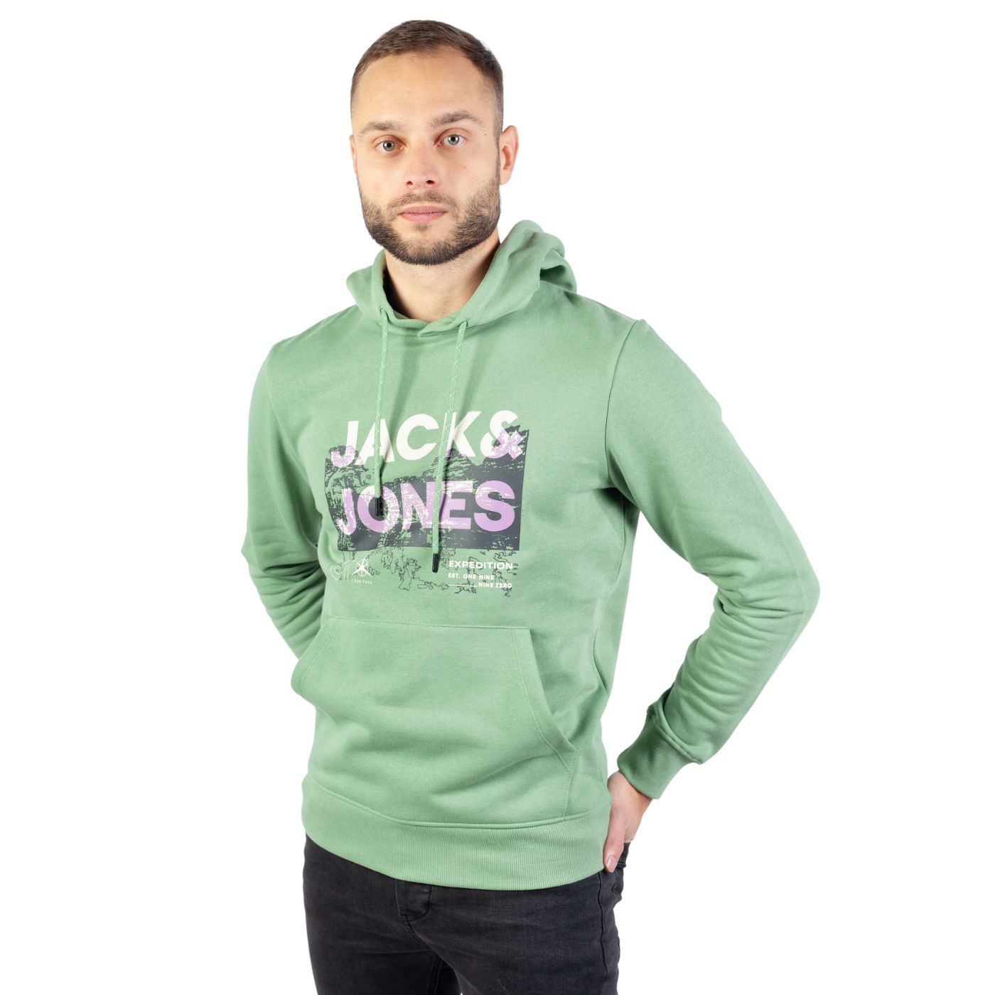 Jack & Jones Kapucnis Pulóver | Zöld Feliratos