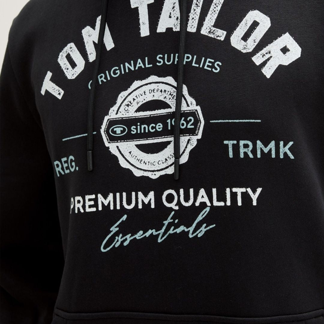 Tom Tailor férfi Hoodie Pulóver | Fekete