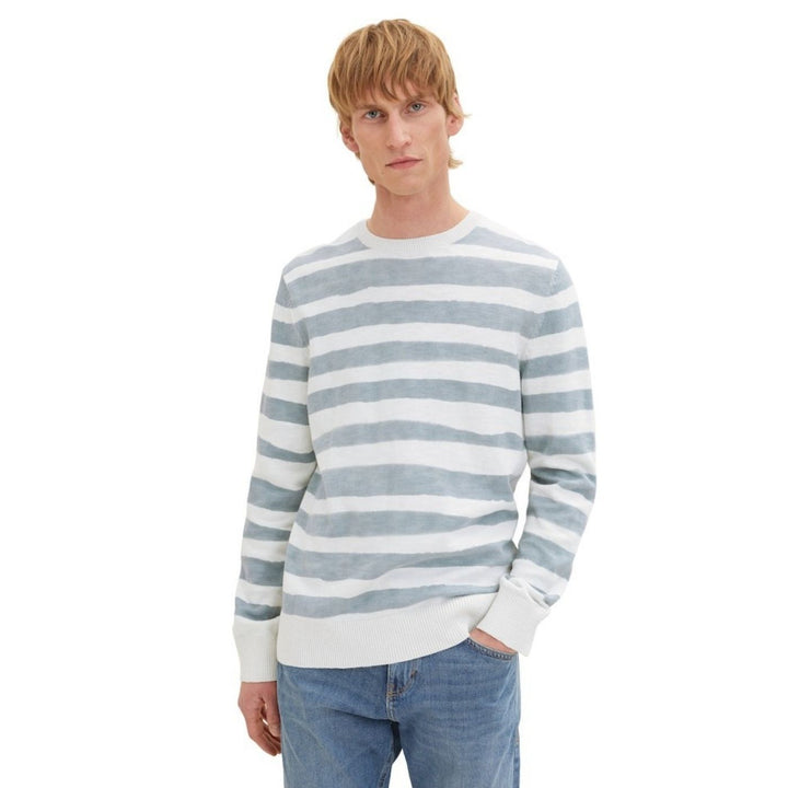 Tom Tailor Printed Stripe Kötött Pulóver | Fakó Zöld Csíkos