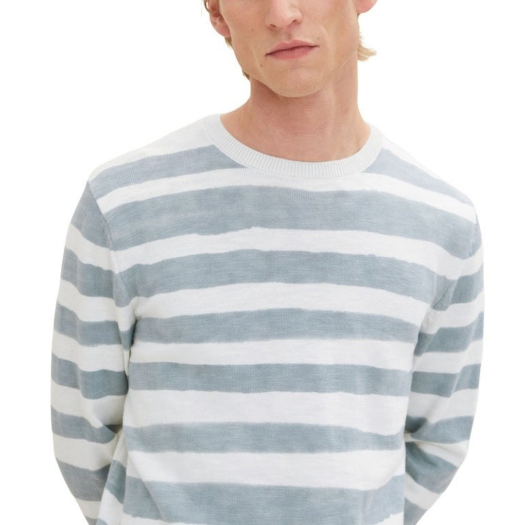 Tom Tailor Printed Stripe Kötött Pulóver | Fakó Zöld Csíkos