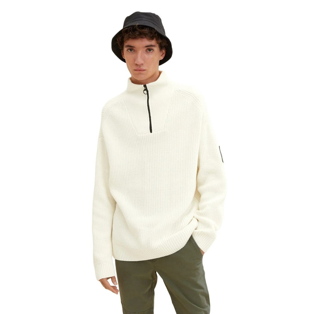 Tom Tailor Relaxed Troyer Kötött Pulóver | Fehér