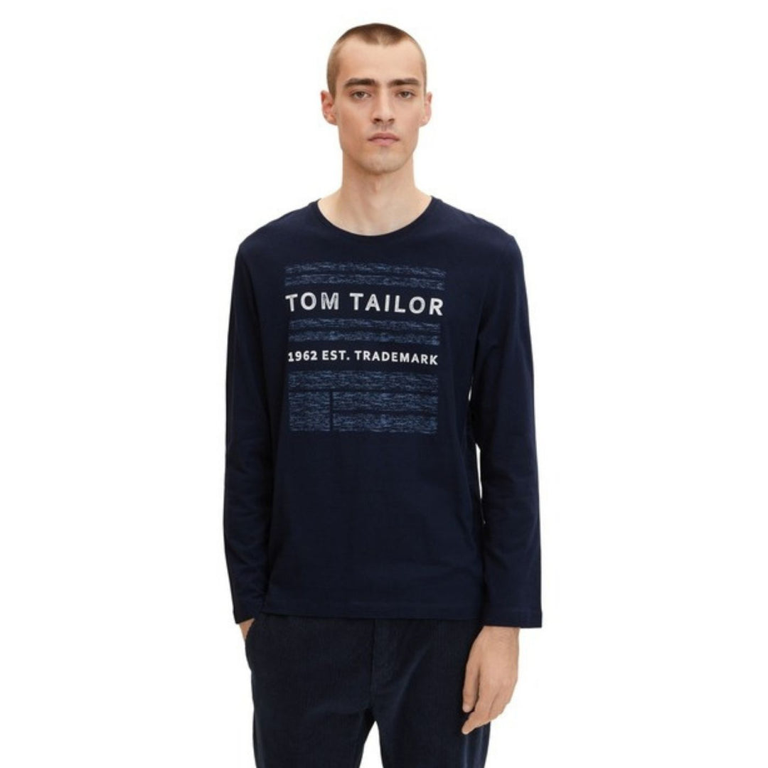 Tom Tailor Feliratos Hosszú Ujjú Póló | Éjkék