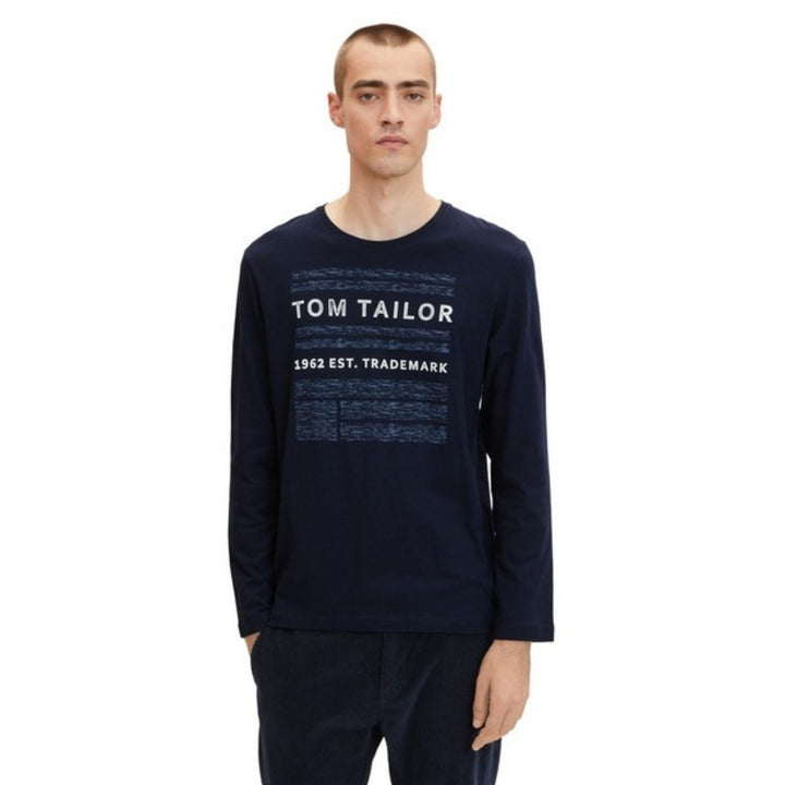 Tom Tailor Feliratos Hosszú Ujjú Póló | Éjkék