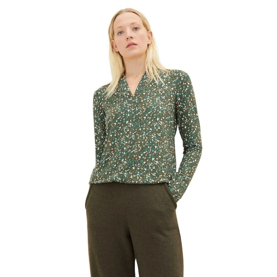 Tom Tailor Hosszú Ujjú Mintás Felső | Sötétzöld
