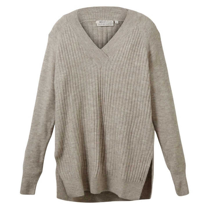 Tom Tailor Hosszított V-Nyakú Kötött Pulóver | Drapp