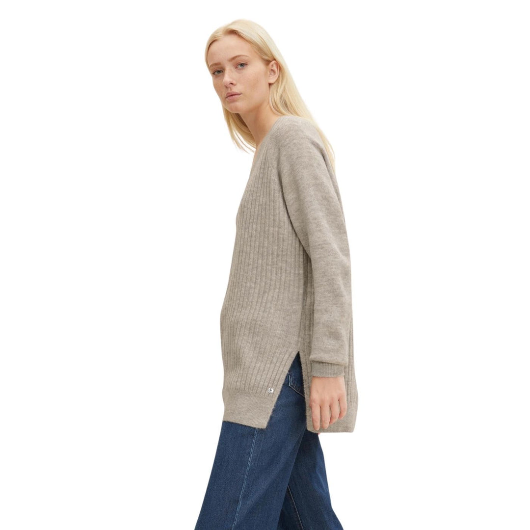 Tom Tailor Hosszított V-Nyakú Kötött Pulóver | Drapp