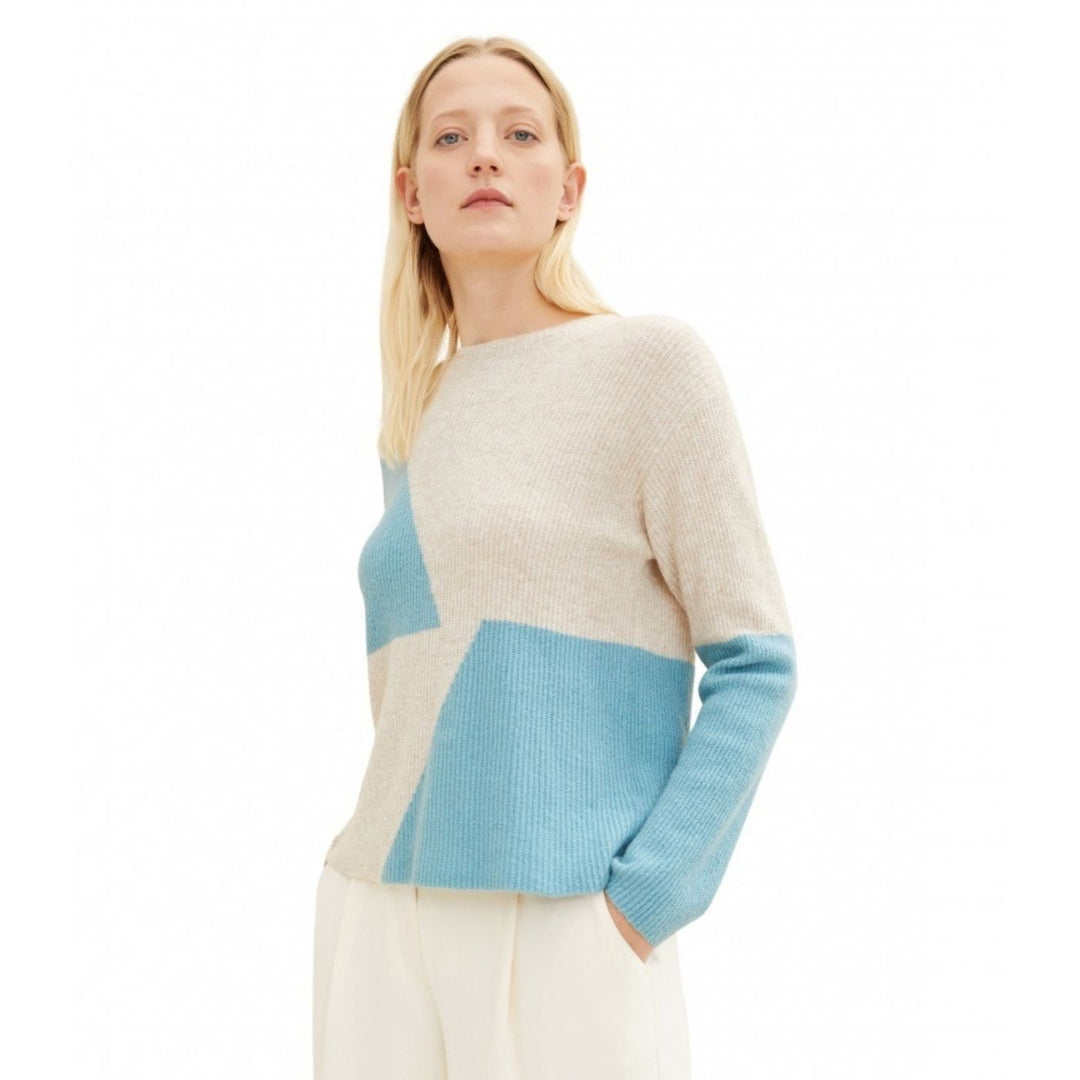 Tom Tailor Kereknyakú Kötött Pulóver | Bézs-Türkiz