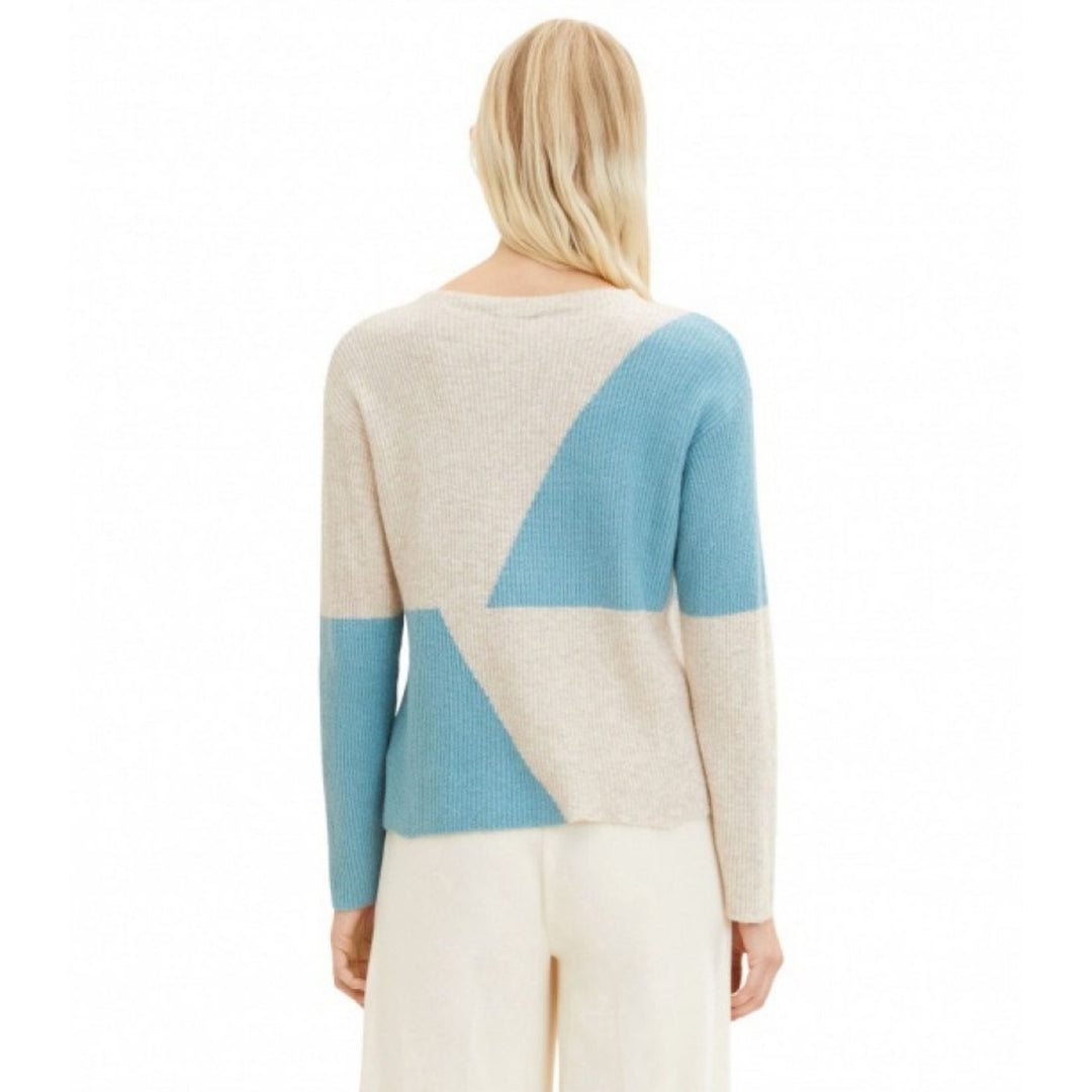 Tom Tailor Kereknyakú Kötött Pulóver | Bézs-Türkiz
