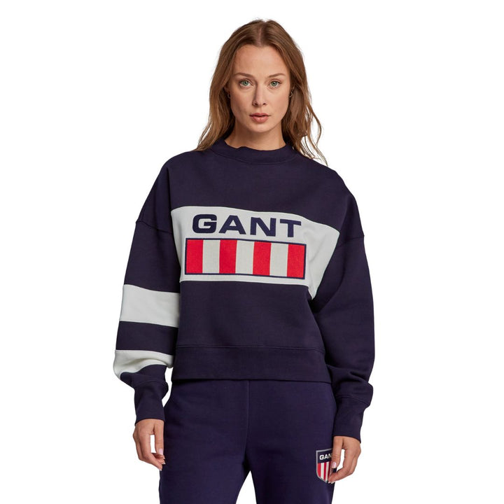 Gant Női   Retro Logo Block Crew Neck Pulóver I Kék