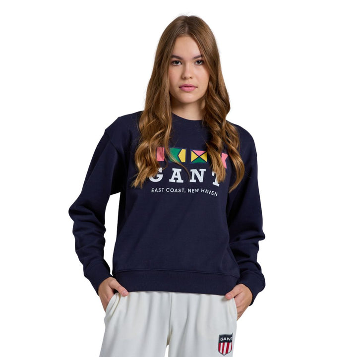 Gant Női Flags C Neck PulóverI Kék