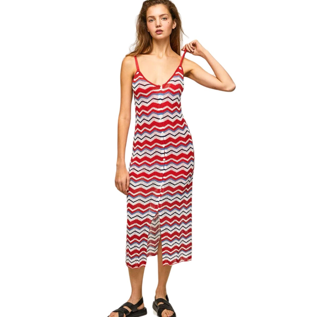 Pepe Jeans Ujjatlan Frida Midi ruha | Piros