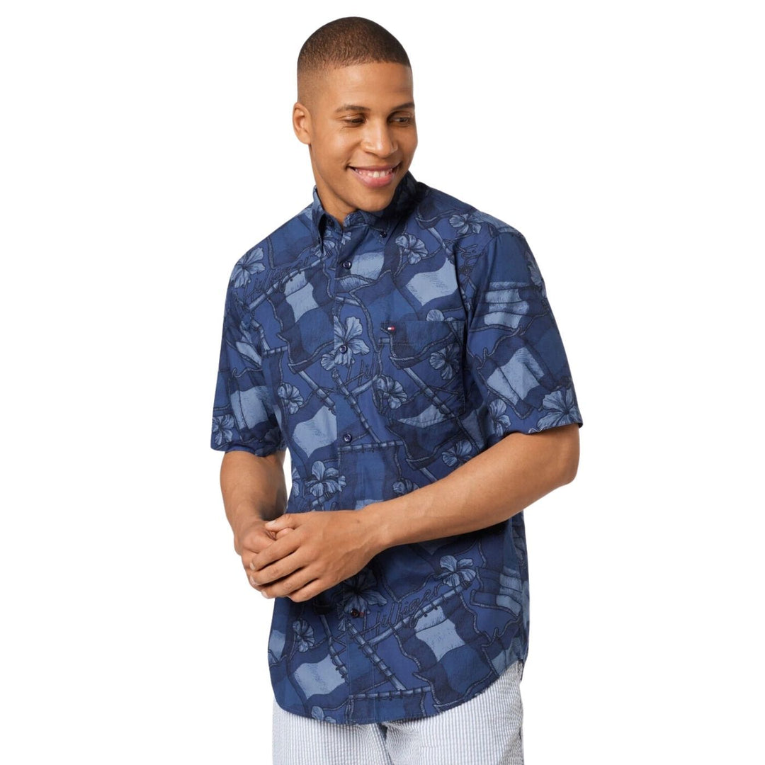 Tommy Hilfiger Casual Wavy Fla | Férfi Rövid Ujjú Ing | Kék Virágos